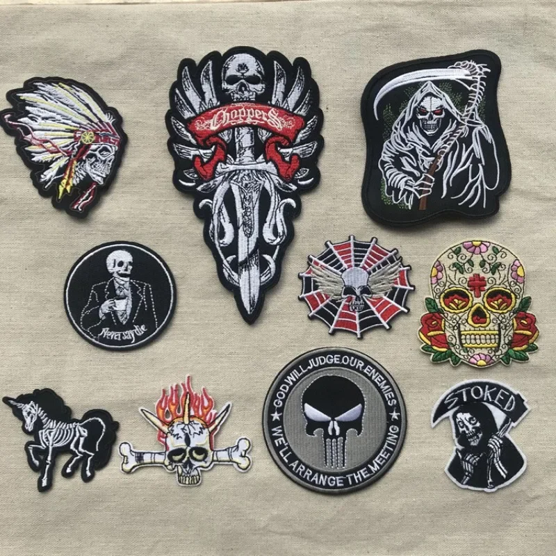 DIY Punk Style Ghost Head Skull Embroidery Patch Cloth Adhesive-backed Clothing Accessories Personalized Spot Wholesale