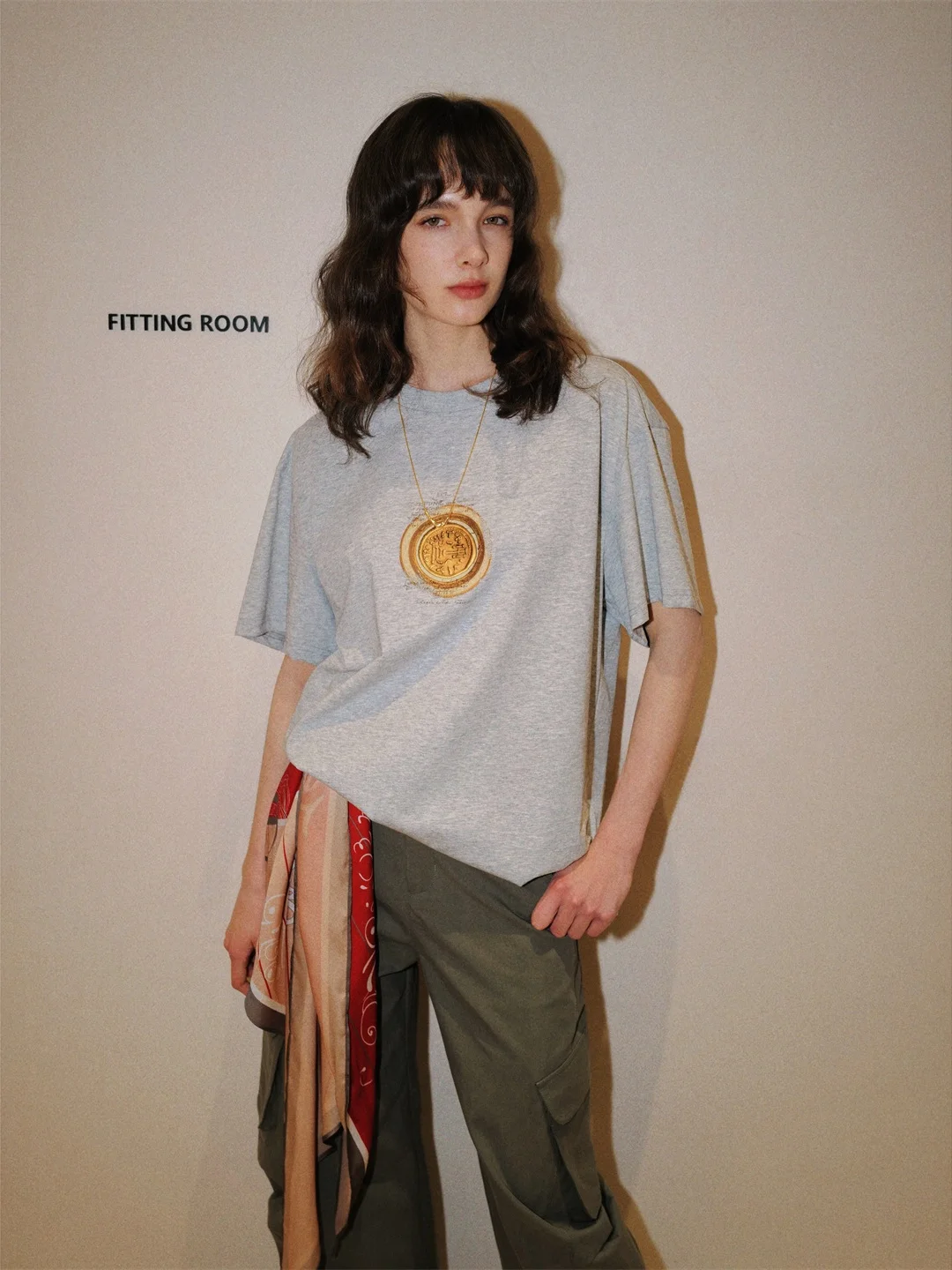 

Loose Wide Edition ey ort Sve T-irt Gold Coin Print Casual Sle Cotton Polyester Blend round Ne Top