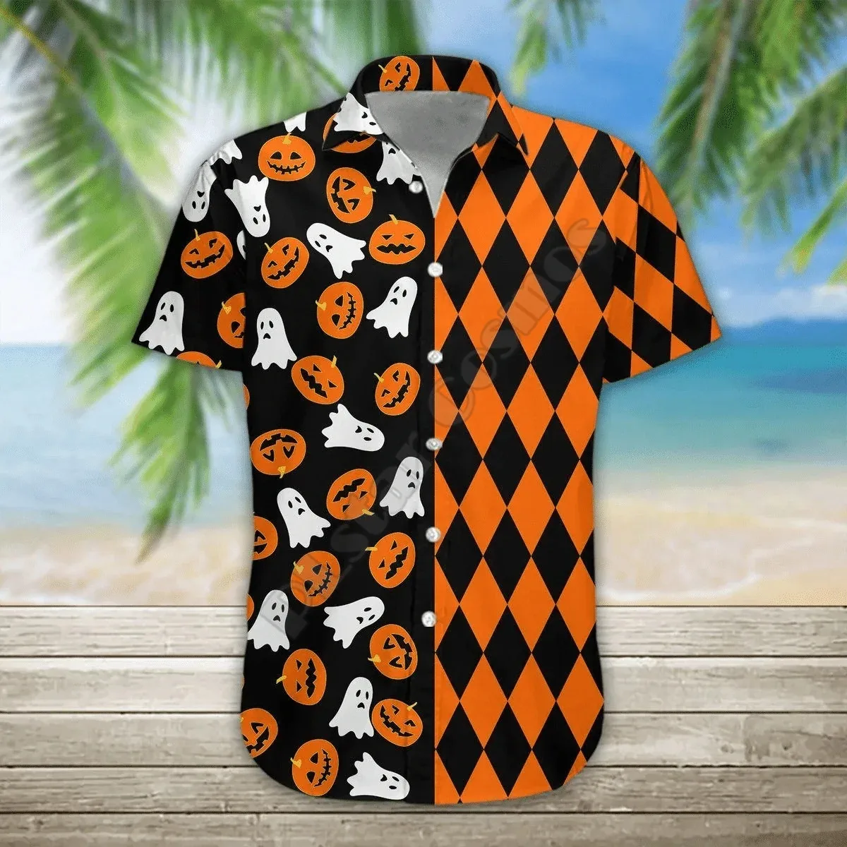 Chó Sục Boston Halloween Hawaii Áo Sơ Mi 3D In Hình Bãi Biển Hawaii Nữ Tay Ngắn Dạo Phố Quá Khổ Camisa Xã Hội Chemise Homme