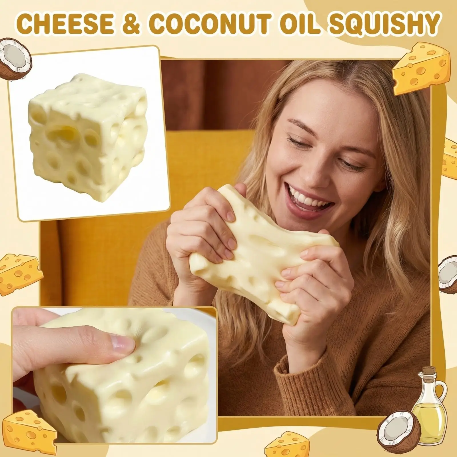 Bolas de Aceite para Amasar Hechas a Mano con Forma de Queso y Leche, Juguete Antiestrés Moldeable que No Rebotan