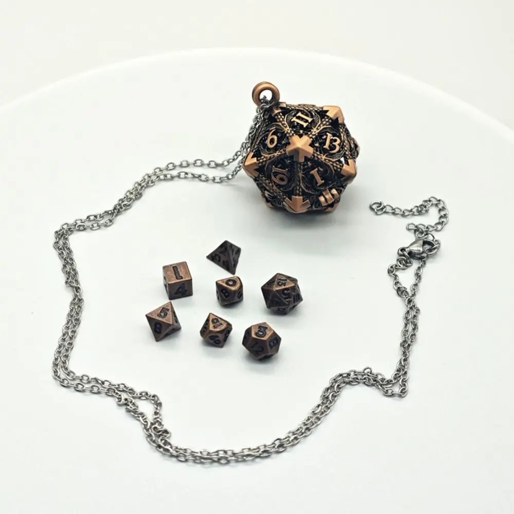 1 Set 20-sided Hollow Metal Dice Necklace DND TRPG Hollow Metal Dice Torque Exquisite Mini Polyhedral Dice Necklace RPG Game