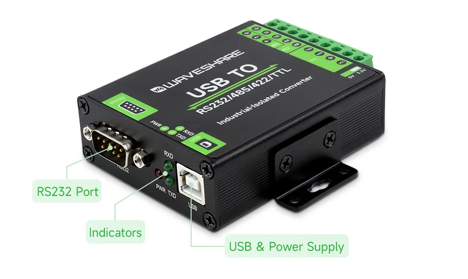 New 5V USB-B Waveshare FT232RNL USB TO RS232/485/422/TTL Interface Converter, Industrial Isolation, Multi-OS Compatible