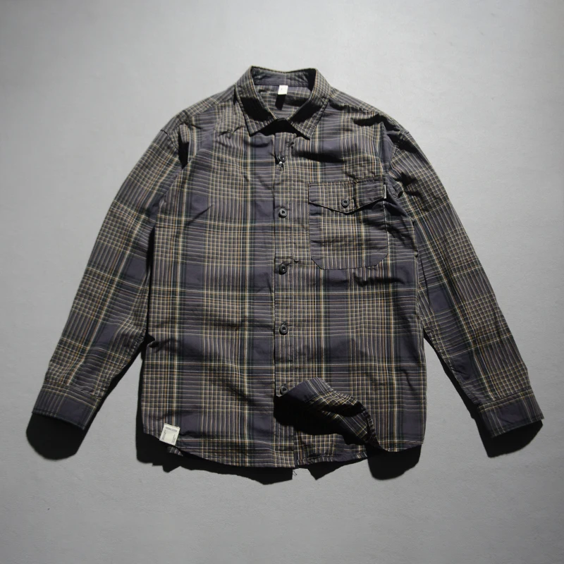 

Spring Season Men's Loose Fit Casual Plaid irt Thin Material Comfortable Breathable Long Sve arp Collar Japanese Sle
