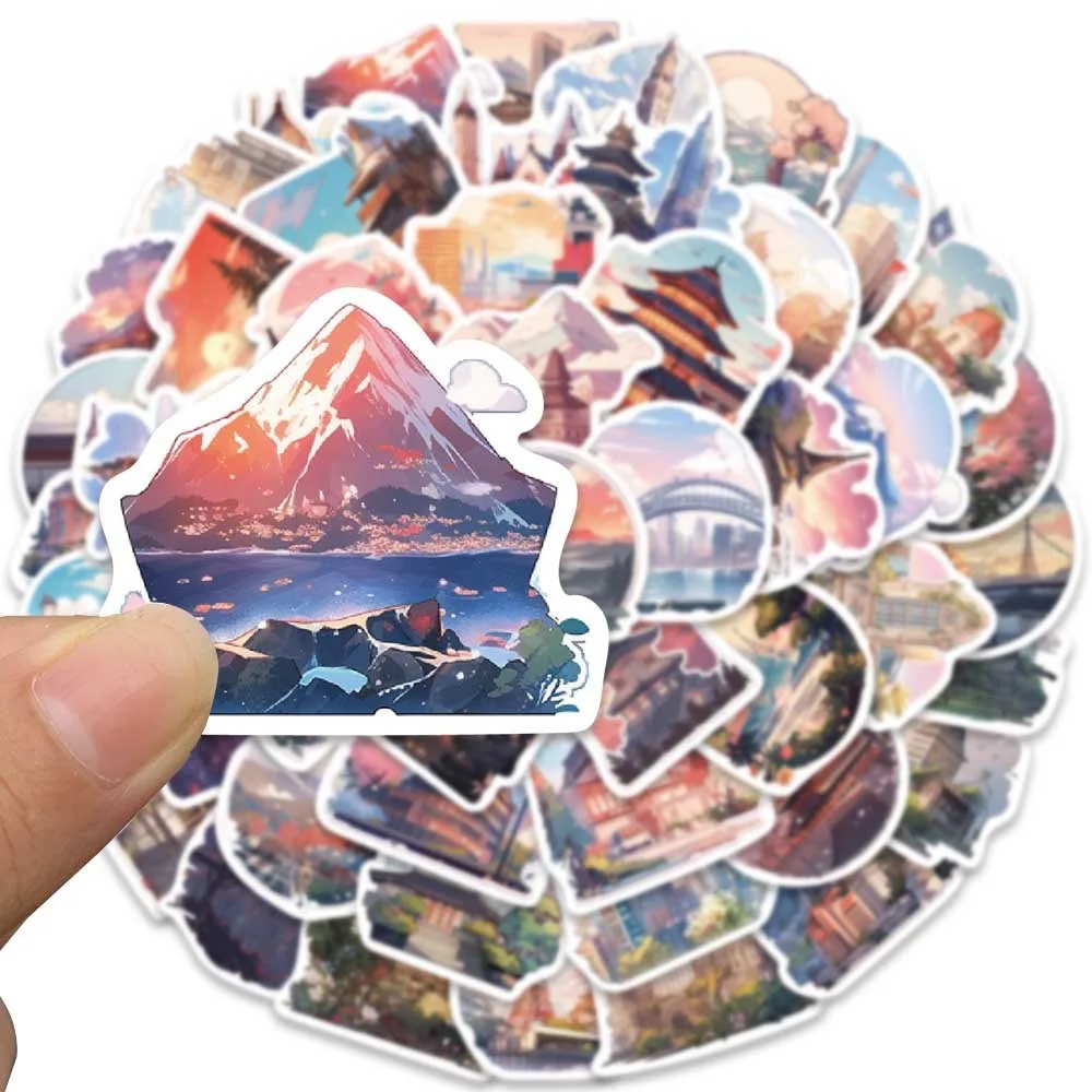 10/30/50pcs Anime Cartoon View Landscape Stickers Aesthetic Decals Toy DIY Laptop Phone Guitar Luggage Waterproof Sticker