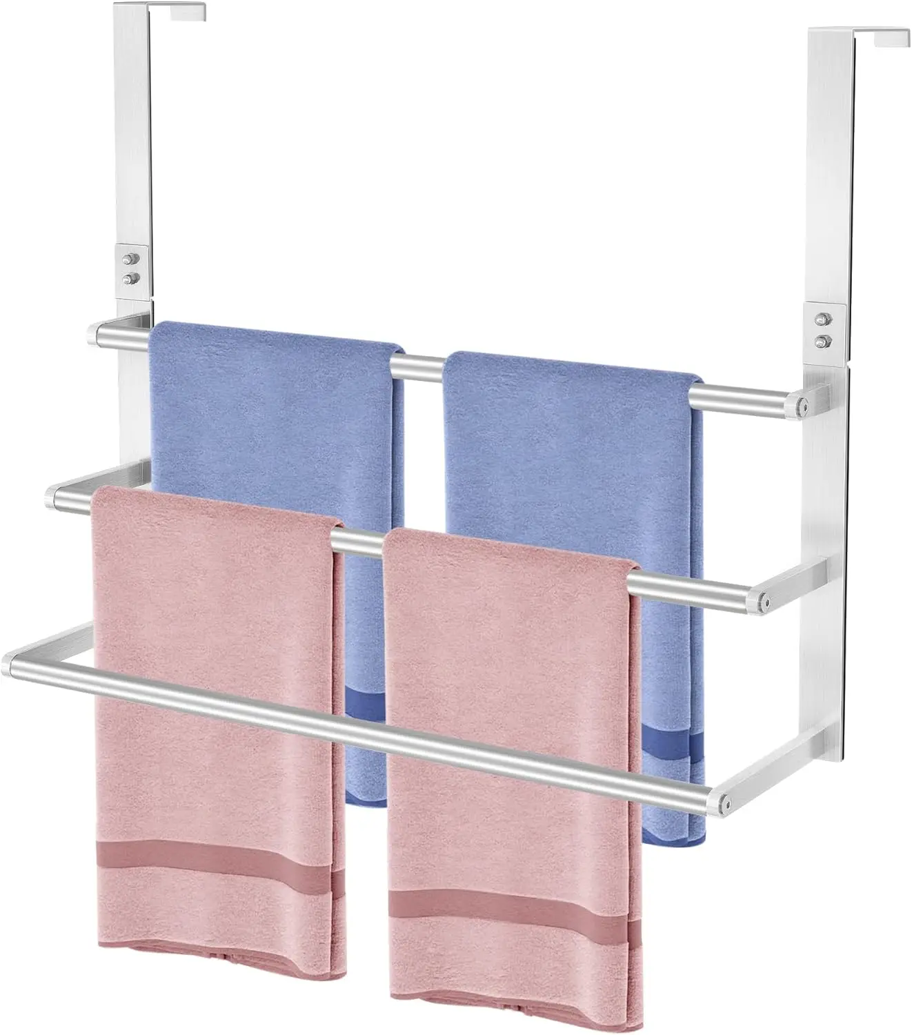 

24Inch Brushed Nickel Over The Door Towel Rack, Stainless Steel Over Door Towel Holder, Door Towel Hanger with 3 Tier