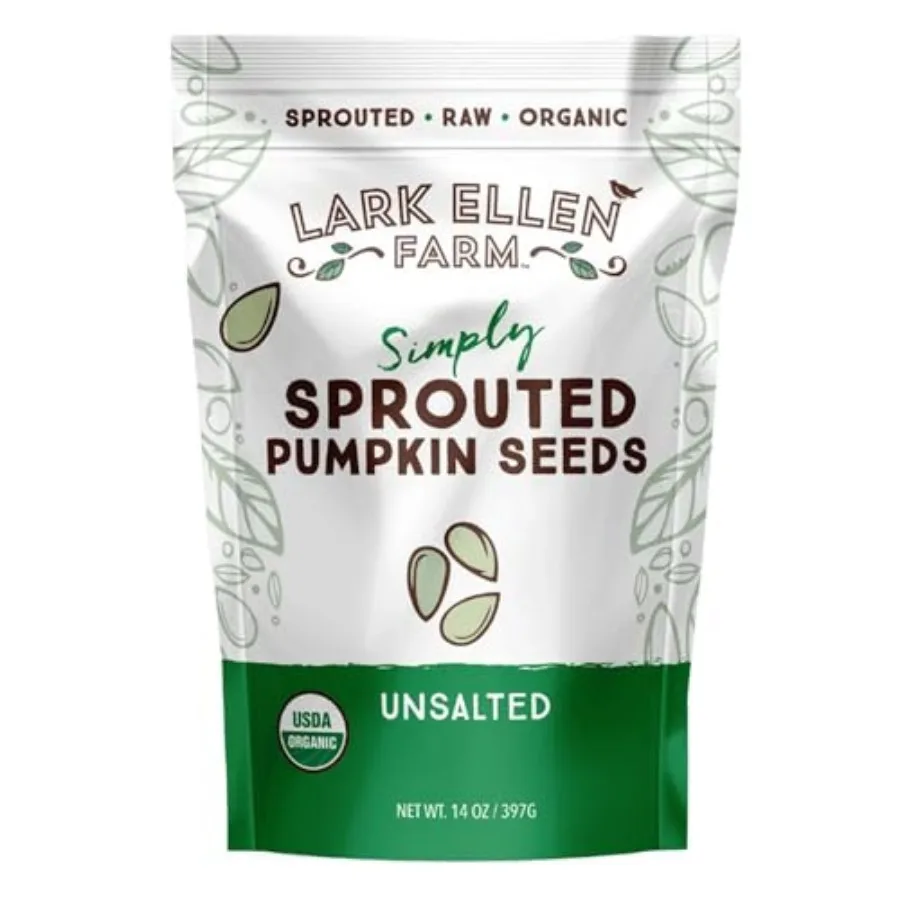 Lark Ellen Farm Sprouted Organic Raw, Unsalted, Air-Dried Pepitas for Snacking, Salads, Trail Mix USDA Organic, Non-GMO, Vegan,