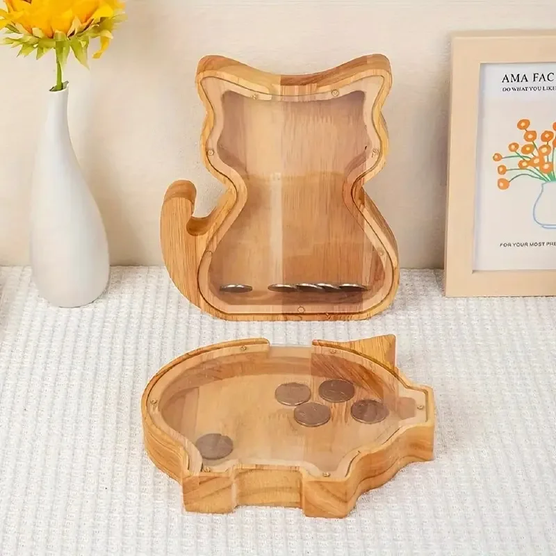 Wooden Animal Piggy Bank Wood Carving Piggy Bank Children Piggy Bank Storage Jar Desktop Decor
