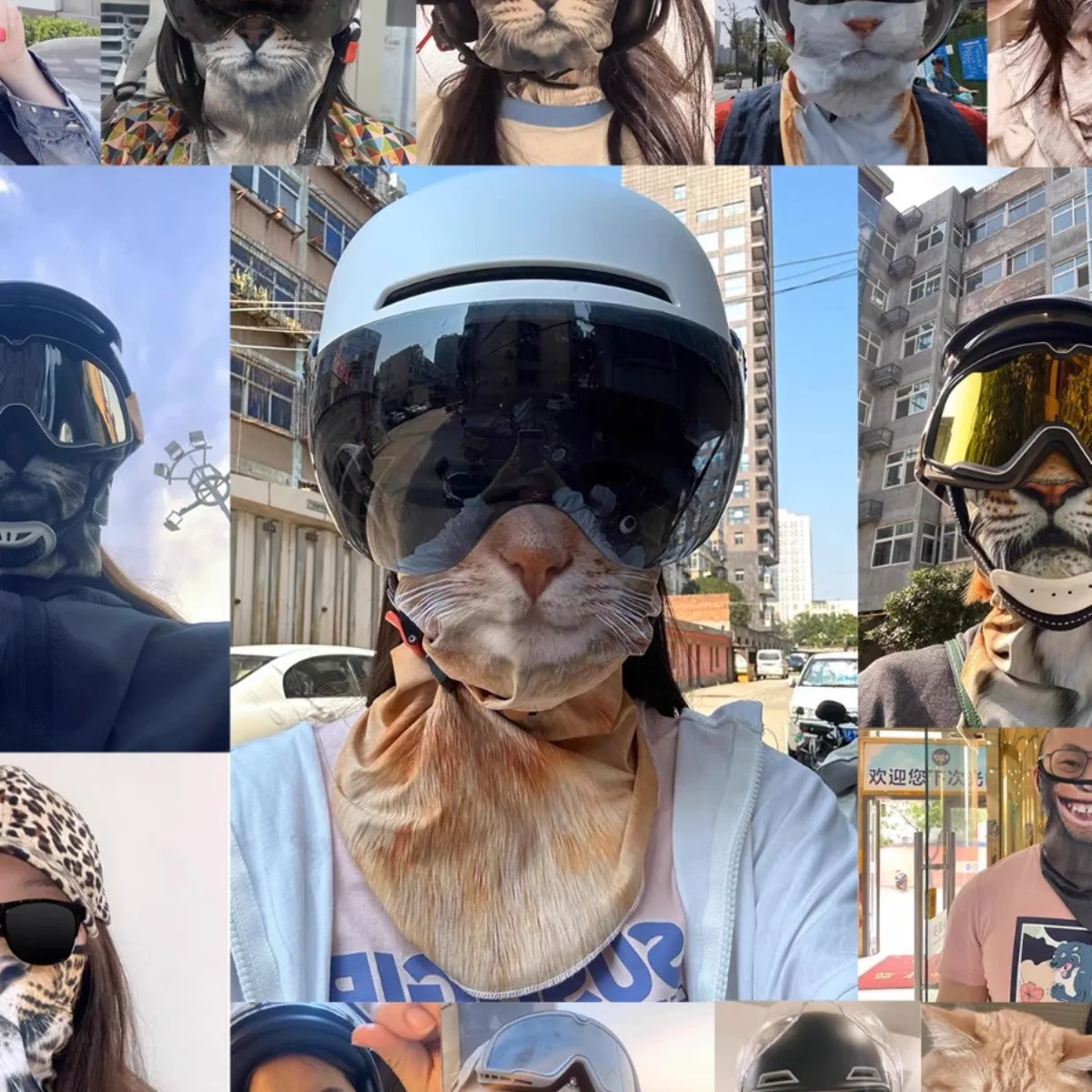 2024 New Summer Neck Protection Cycling Face Mask Integrated Sun Protection Mask 3d Three-dimensional Animal Cat Cycling Mask