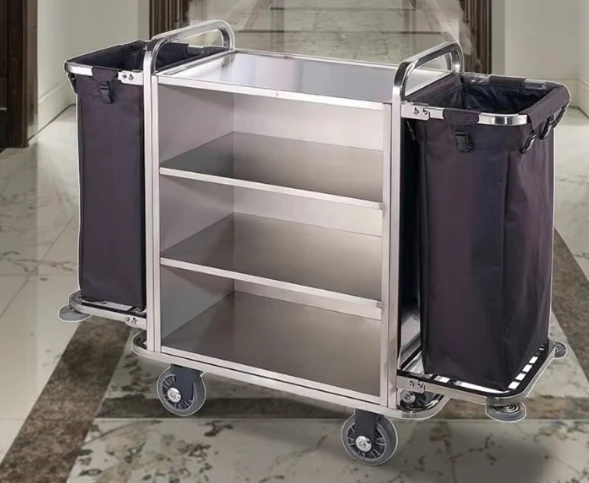 Stainless Steel Cleaning Equipment Folded Janitor Cart Housekeeping Trolley Cleaning Carts
