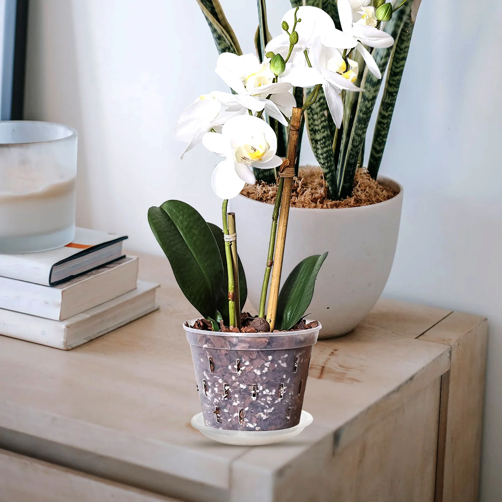 

1Set Premium Plastic Orchid Pot Transparent Breathable Flower Planter with Air Holes Suitable for Balcony Office Coffee Shop
