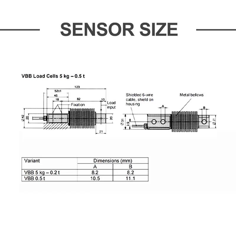 VBB Load Cell Bellows Weighing Sensor 10KG 20KG 50KG Stainless Steel for Chemical Precision Pharma Belt Scale Hook Scale