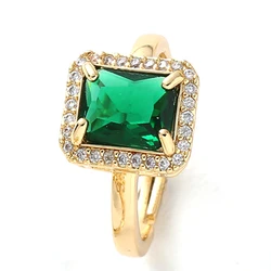 Elegant Emerald Ring for Women Adjustable Luxury Gold Color Inlaid Square Green Zircon Rings Fashion Vintage Aesthetic Jewelry