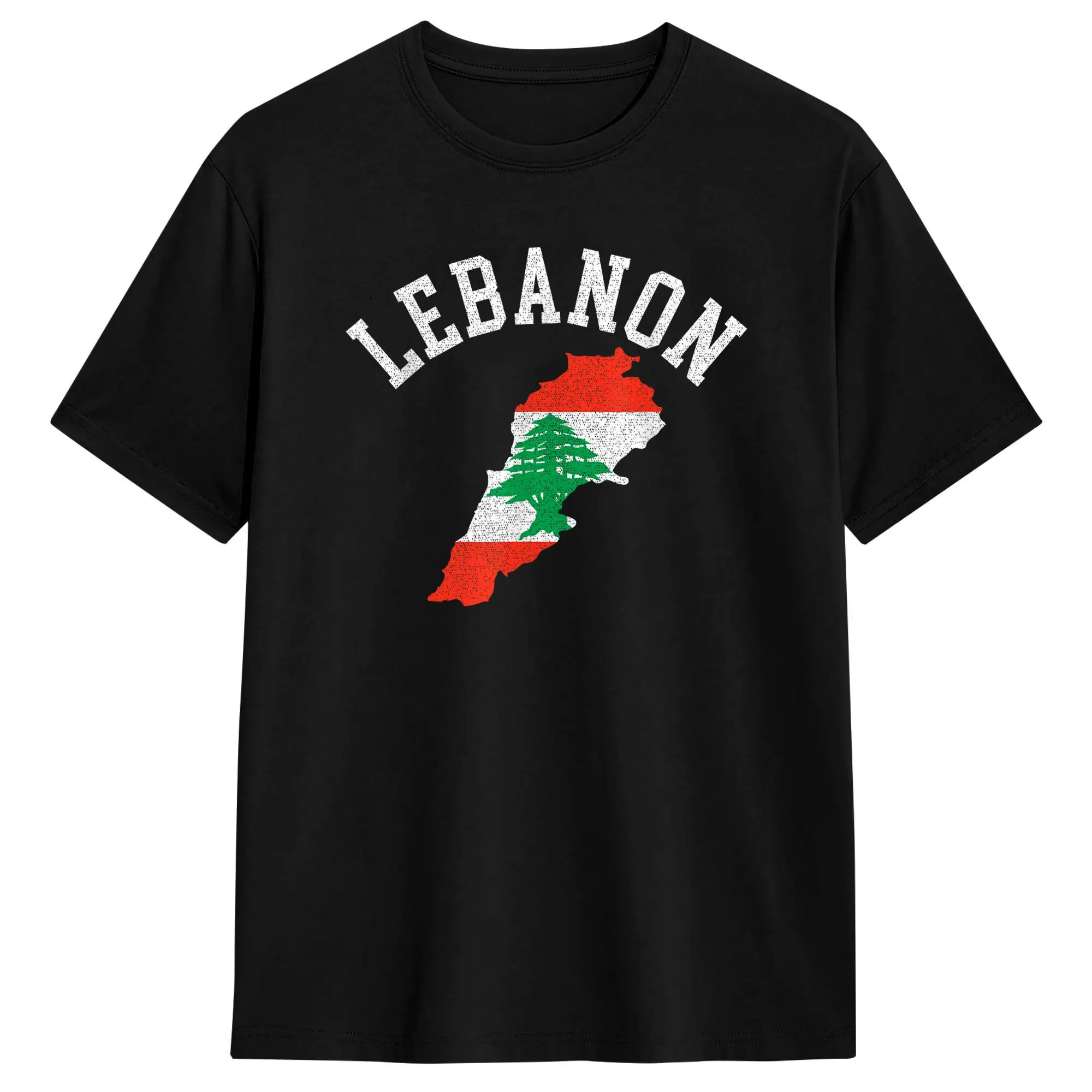 Lebanon Flag Map Distressed T-Shirt Summer  100% Cotton T-Shirts For Men Casual Tee Shirt Short Sleeves Y2K Casual Top Tees