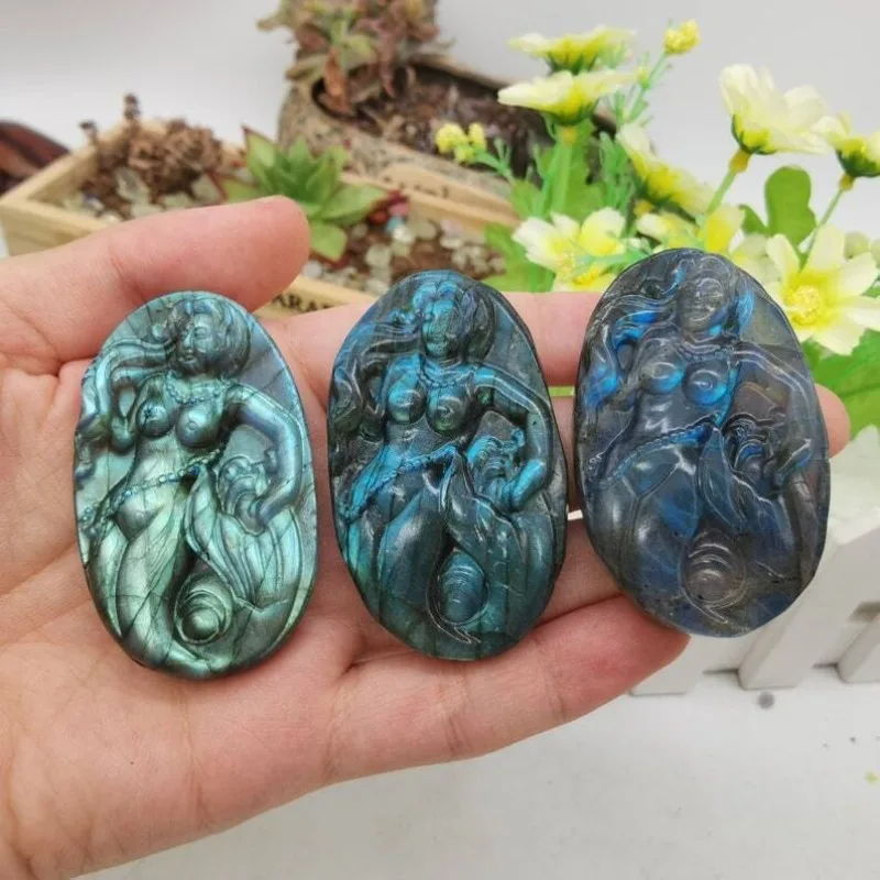 

Natural Labradorite Mermaid Crystal Carving Figurines Crystal Heal Crystal Gifts Home Decorations Specimen Collection