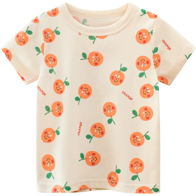 2-8T Toddler Kid Baby Girls Clothes Orange Print T Shirt Cute Sweet Cotton Tshirt Summer Basic Top Tee Children Outfit