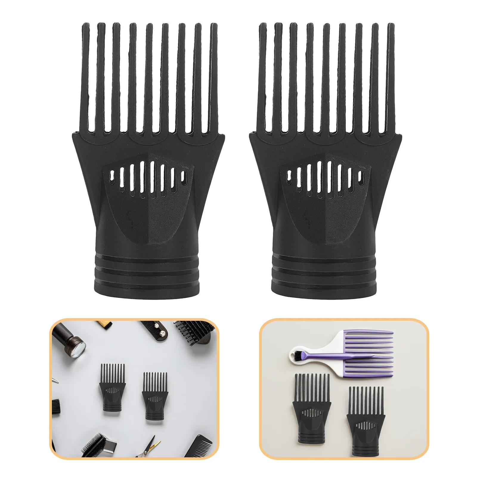 3Pcs Comb Hair Dryer Attachment Set - Black Plastic Concentrator Nozzle for Quick Drying Smooth Finish and Professional Home