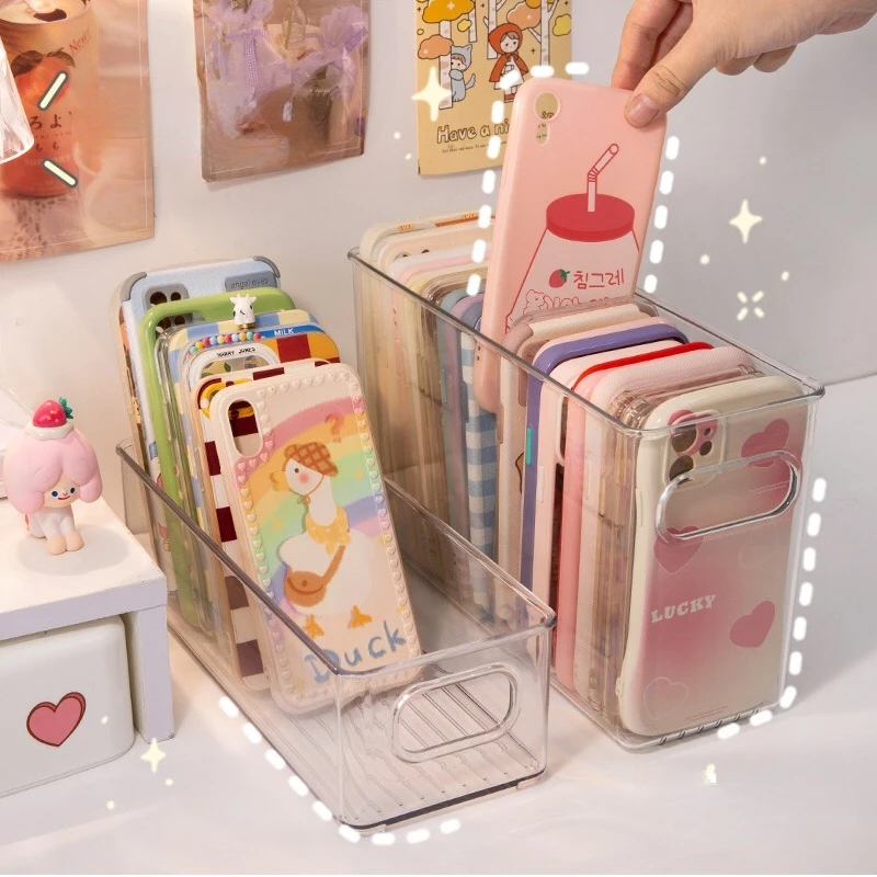 

Transparent Phone Case Organizer Storage Box Desktop Acrylic Sundries Storage Basket Cosmetics Small Rack