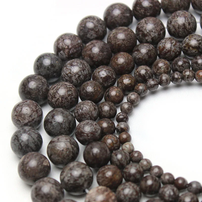 Wholesale Natural Stone Coffee Snowflake Obsidian Round Beads 15\