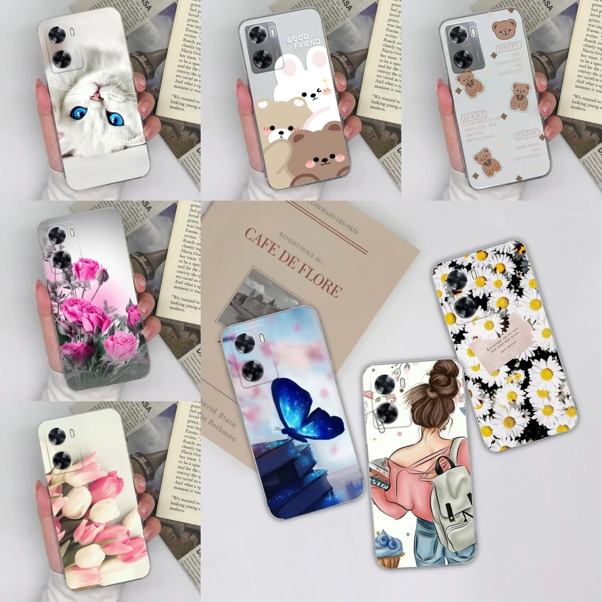 For OPPO A57 A57S A57E A77 4G 2022 Case Flower Clear Silicone Shockproof Fall Prevention For OPPO a57 A57s A57e a77 Shell Bumper