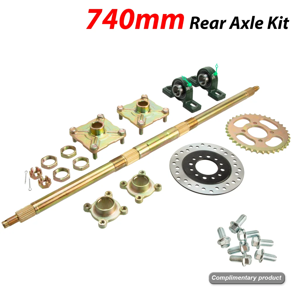 740mm Rear Axle Shaft Kit with Sprocket & Brake Disc for 49cc 50cc 110cc 125cc 150cc-250cc ATV Quad Bike Go Kart Buggy Kart