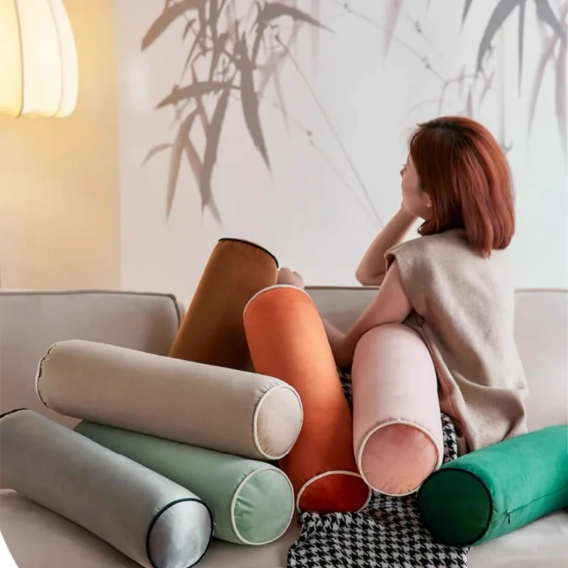 Long Round Pillows Luxury Soft Velvet Cushions Candy Color Decorative Pillow For Sofa Chair Bedding Home Decoration