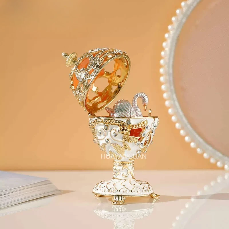 European Style Gift Jewelry Box Russian Easter Egg With Swan Ornament Inside Handicraft Castle Egg For Gifting