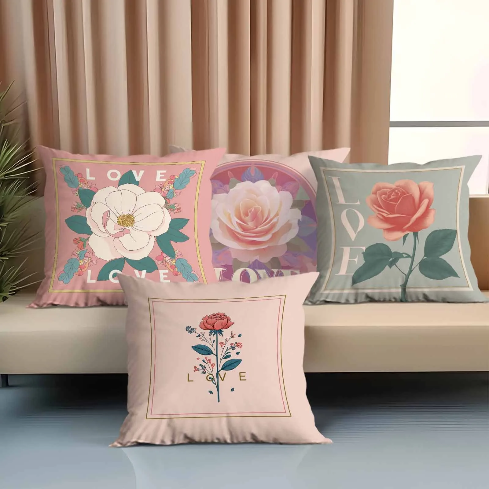 

Пастельная наволочка с цветочным принтом "Любовь" - наволочка с принтом роз для дивана, спальни, гостиной