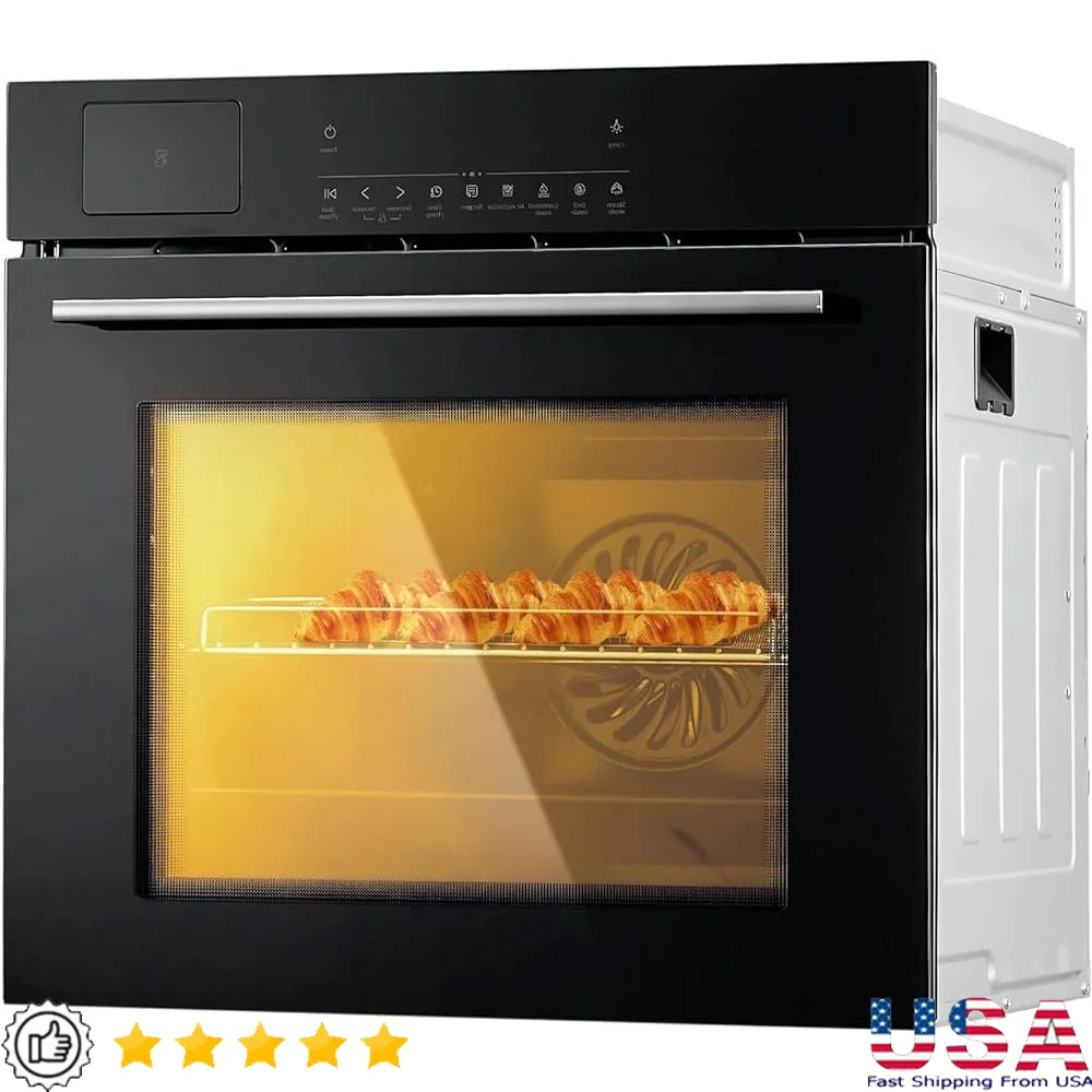 24 Inch Electric Wall Oven Convection Multi-Function with 102 Recipes Child Lock Self-Cleaning Energy Efficient 3000W Cooking