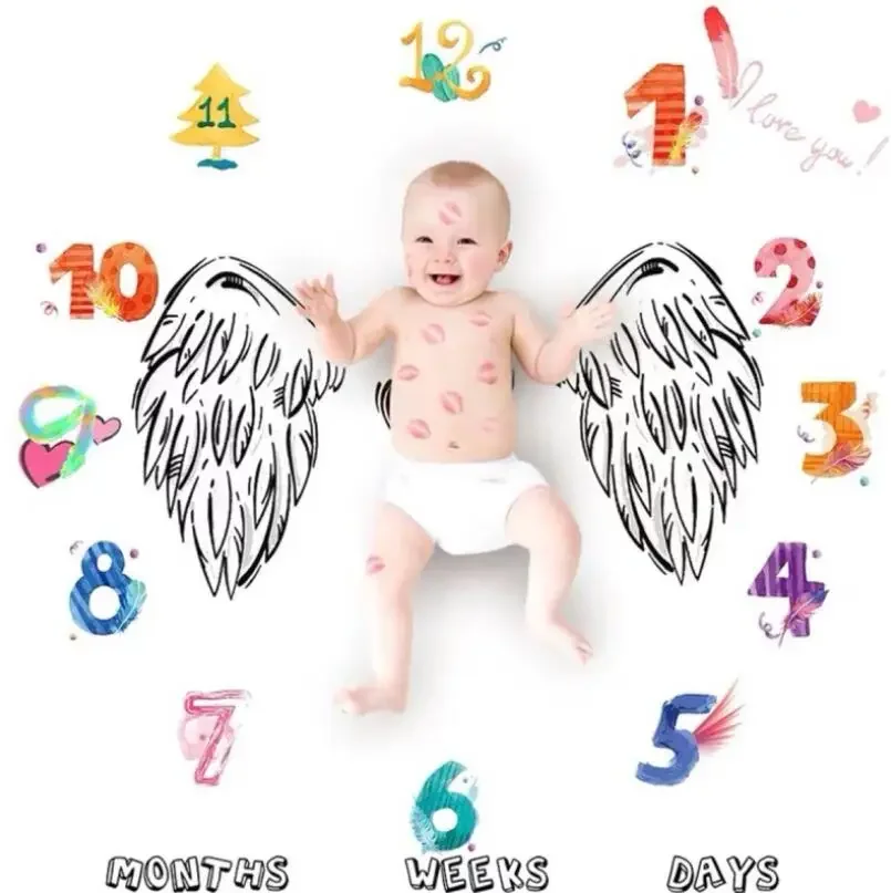 VIKAMA Newborn Baby Monthly Growth Milestone Background Blanket Growth Icon 100-Day Anniversary Photo Prop Blanket