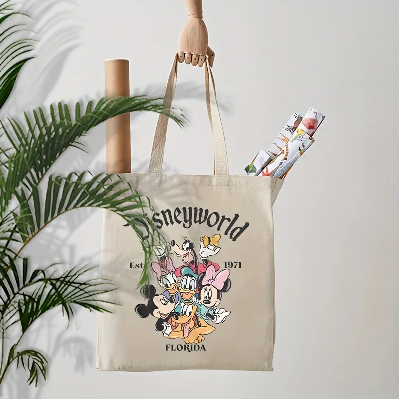 ديزني ميكي ماوس حقيبة كتف قماش الكرتون طباعة المرأة حقيبة يد عادية حمل الحقائب قابلة لإعادة الاستخدام سعة كبيرة حقيبة كتب التسوق #3