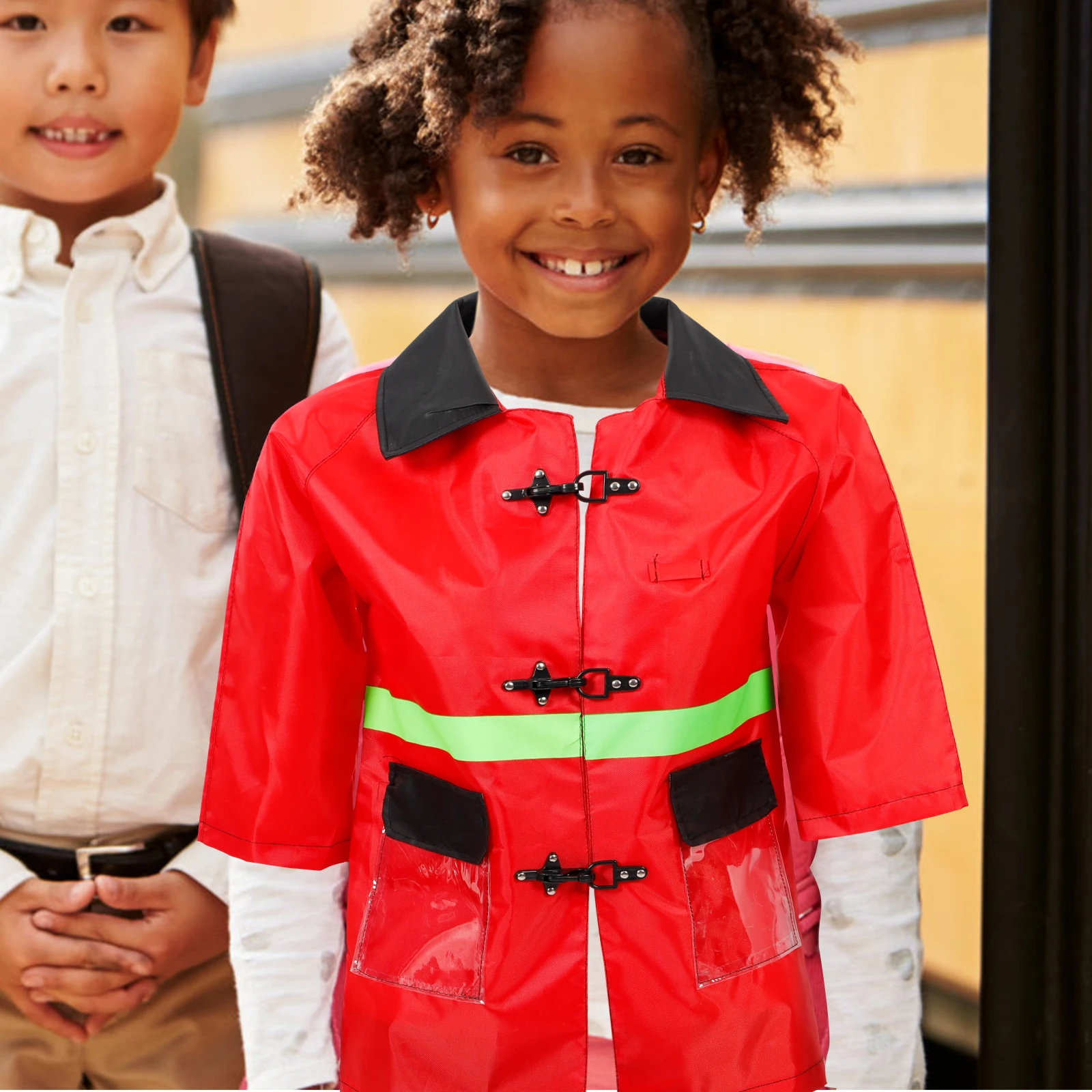 

Children Firefighter Costume Kids Halloween Cosplay Boys Fire Uniform Role Play Props Breathable Material Stage Performance