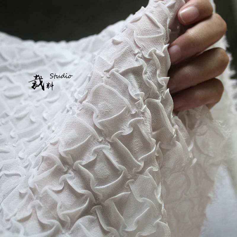 

1yard Pleated clothing fabric,perspective designer cloth lace fabric Wedding Dress Tulle Material fabrics for patchwork