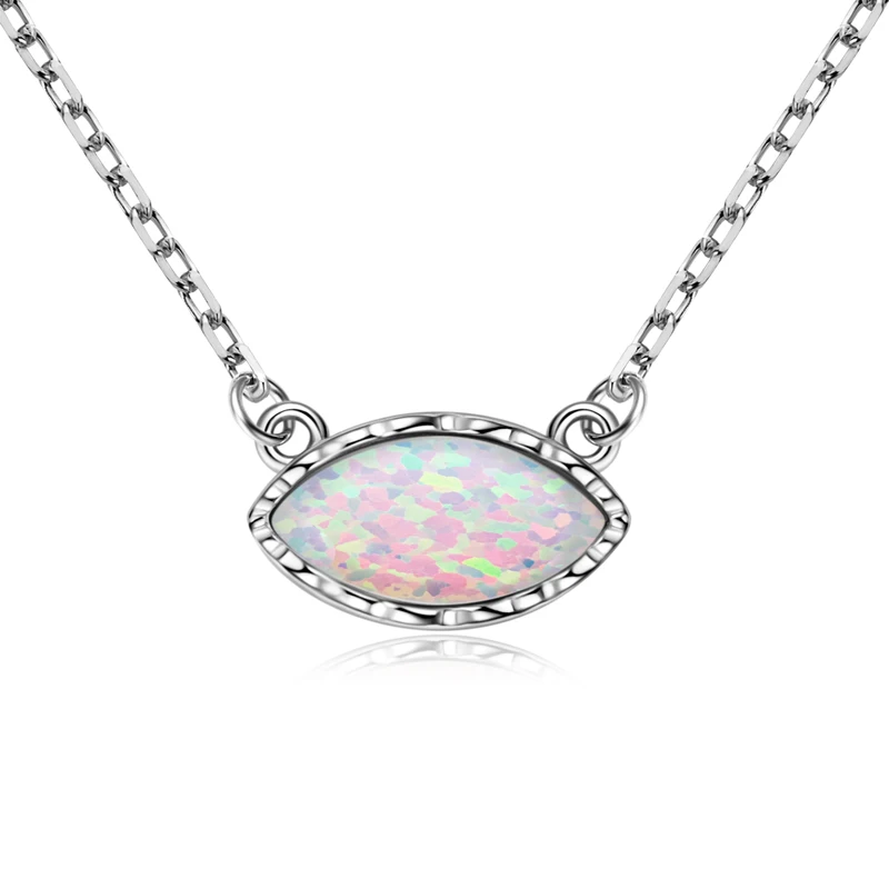 

10x6mm Marquise White Opal Bezel Set Simple Fashion Necklace 925 Sterling Silver Ladies Pendant Necklace Vintage Gemstone Gift