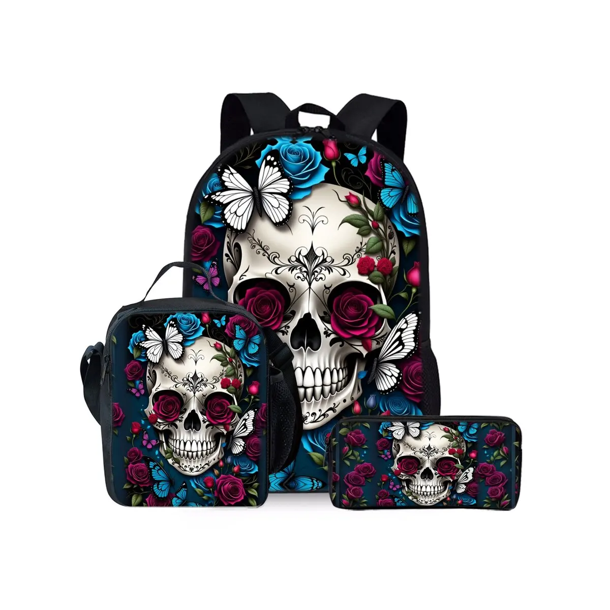 

Комплект рюкзаков из трех предметов с черепом и цветочным принтом для мальчиков и девочек, лучшие подарки, школьная сумка с 3D мультяшным рисунком для детей
