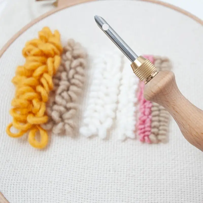 Wooden Embroidery Punch Needle Adjustable Knitting Embroidery Pen Punch Pen with Wooden Handle DIY Craft Sewing Tools