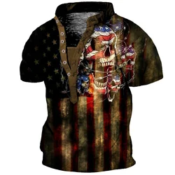 Hot Mens Polo Shirts Independence Day In The USA Skull 3d Printed T-shirt For Men Summer Fashion High Quality Short Sleeves