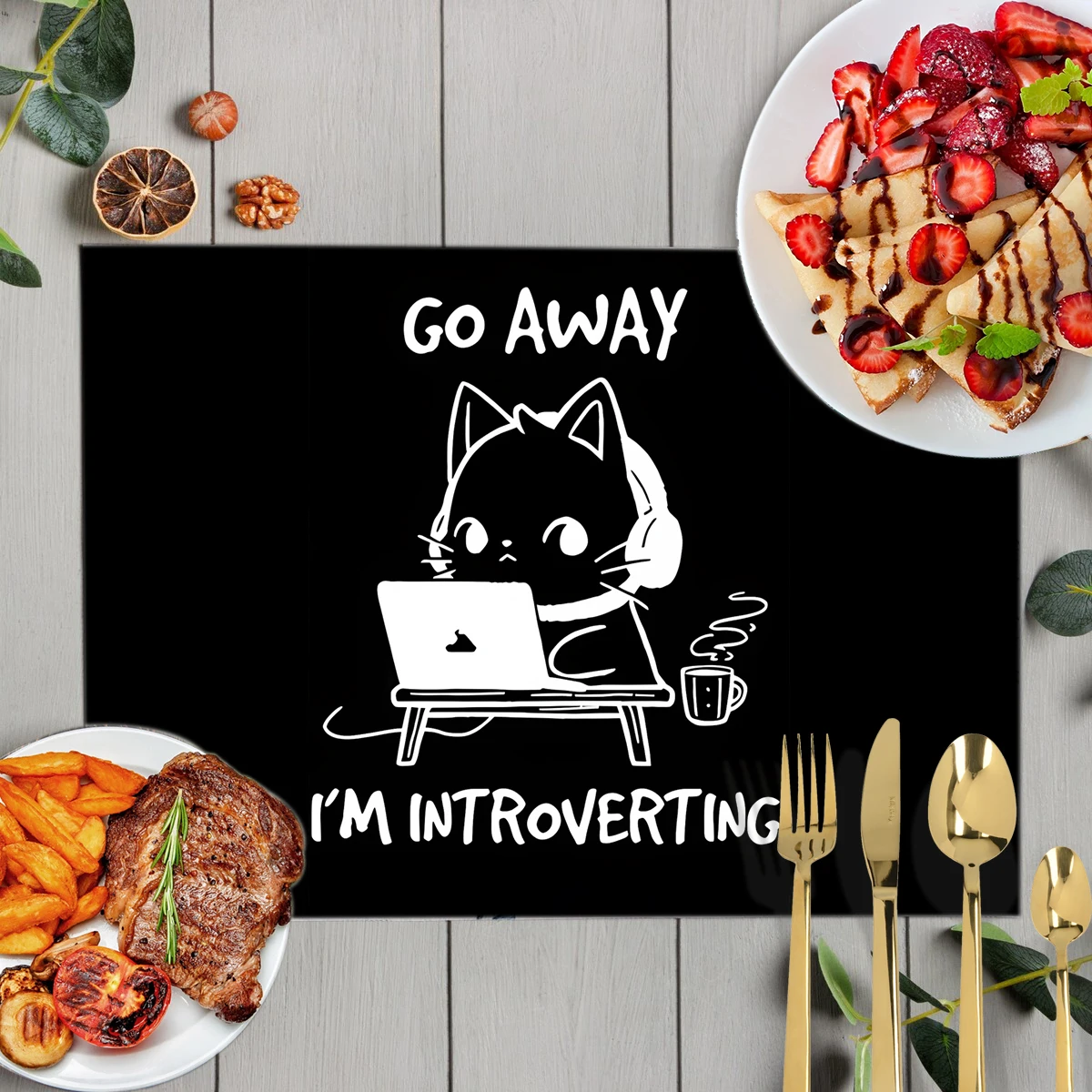 Go Away L Am Introverting Print Table Mats Funny Introvert Coffee Cup Coaster Linen Placemat Kitchen Accessories Dish Gift