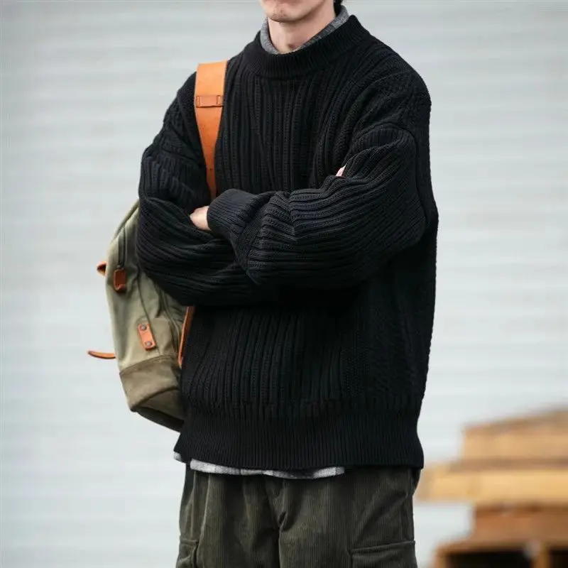 

Heavyweight Thiened Retro Sweater Men's Winter Loose Casual round Ne Knitted Outerwear Soft Polyester Fiber Autumn Wear