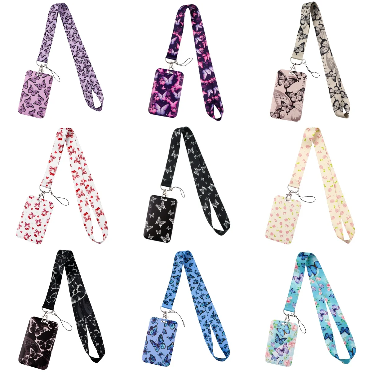 Colorful Butterfly ID Card Case Neck Strap Women's Business Employee Case Badge Holder Student Lanyard Hanging Rope