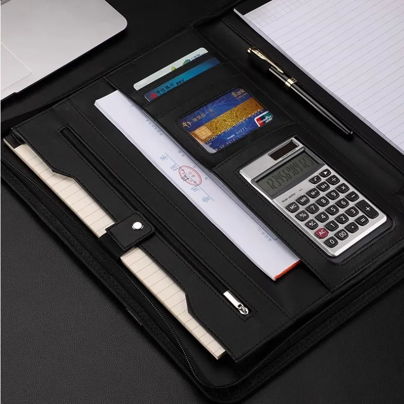 A4 Folder Office Supplies File Splint Multi-functional Leather Folder Business Large Document Clip Zipper