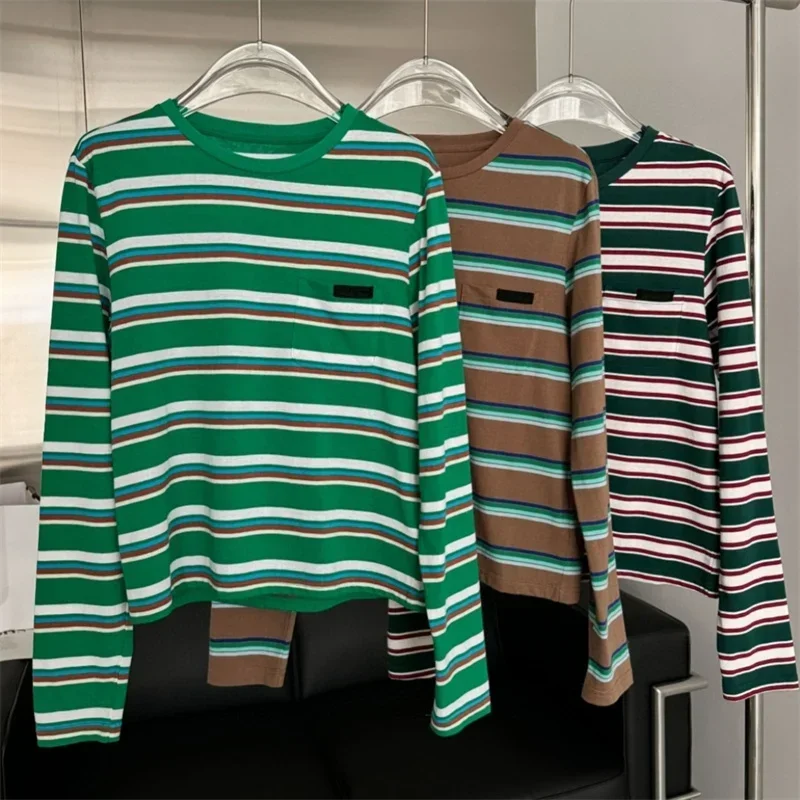 24ss Stripe T Shirt M244937 Colur Clothing Spring Summer Round Collar Design T-shirt Streetwear Embroidery Letter Long Sleeve