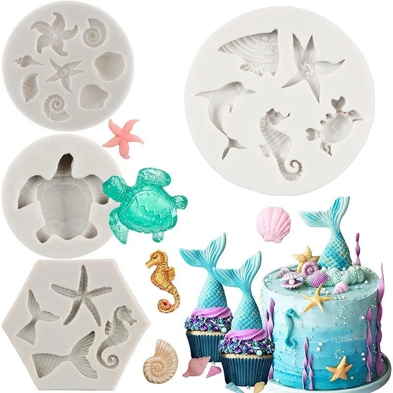 

Mermaid and Ocean Theme Silicone Fondant Molds for Sea Animal Mold for Baking Chocolate Candy and Cupcake Toppers Baking Tools