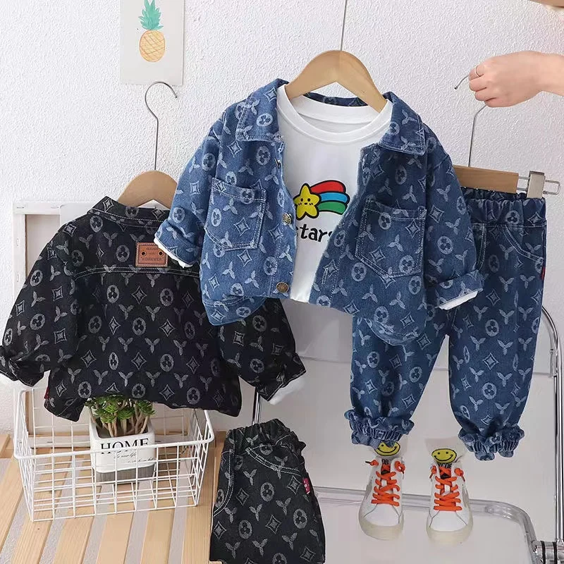 

Boys Clothes Sets Spring Autumn 2024 Children's Denim Suit Jackets T-shirts Pants 3pcs Tracksuits For Baby Outfits Kids Costume