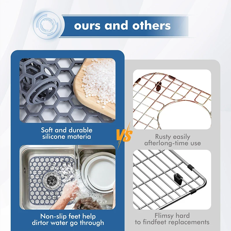 حوض المطبخ مع ملحق شبكة الصرف المركزي واقيات حوض السيليكون لحوض المطبخ - 12 بوصة × 11 بوصة