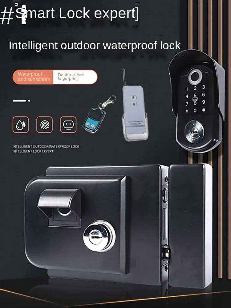 Jianjia-Defender Pátio Outdoor Door, chuva, proteção solar, fiação livre, Intelligent Fingerprint Lock, dupla face giratória