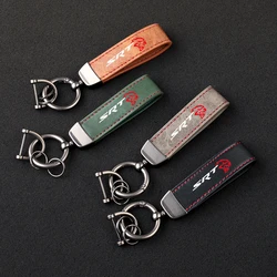 High-Grade Leather Car KeyChain 360 Degree Rotating Horseshoe Key Rings For Dodge Challenger SRT Car KeyChain Car Accessories