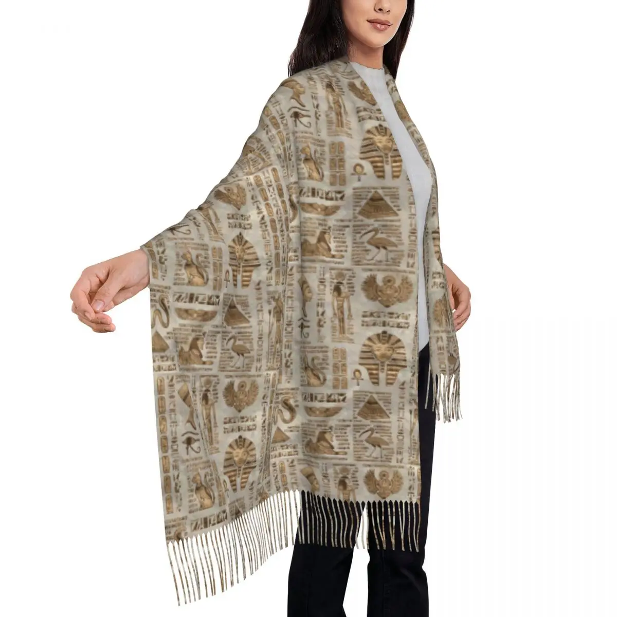 Personalized Print Egyptian Hieroglyphs And Deities Scarf Men Women Winter Warm Scarves Ancient Egypt Symbol Shawl Wrap