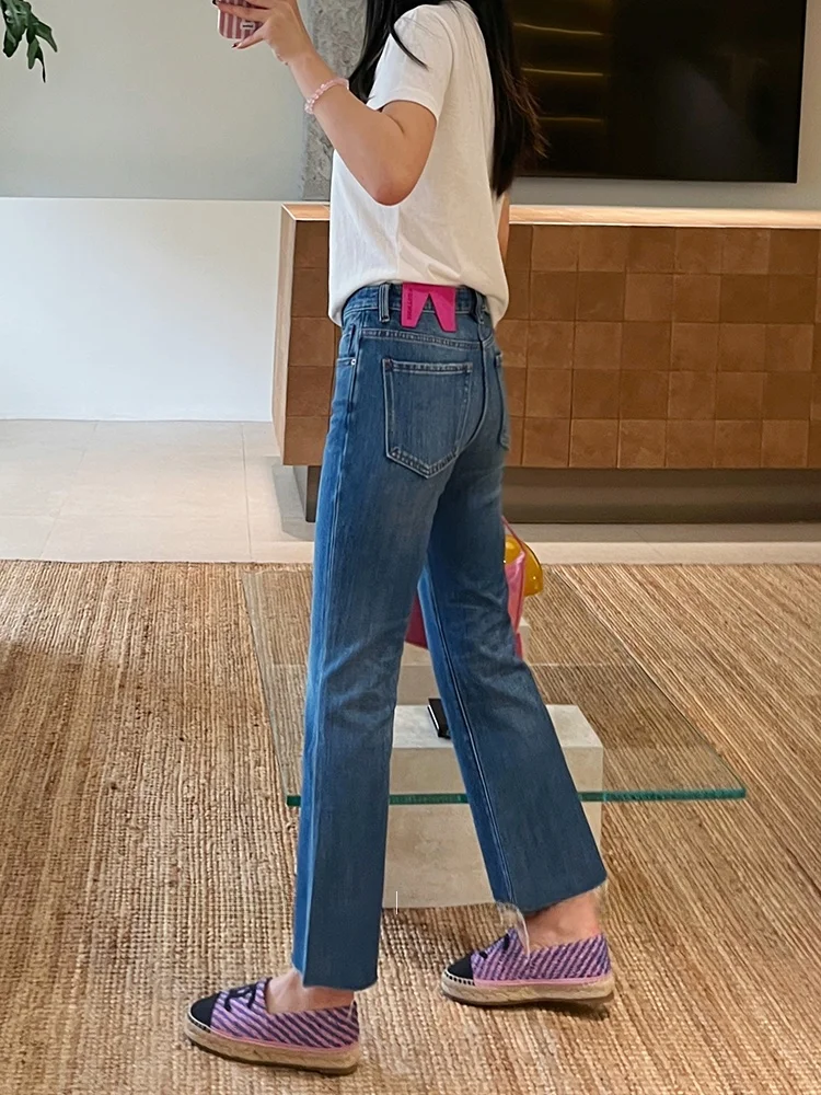 

Женские джинсы-клеш с высокой талией, весна 2026, синие, эластичные, облегающие, укороченные, винтажные, из хлопкового стрейч-денима