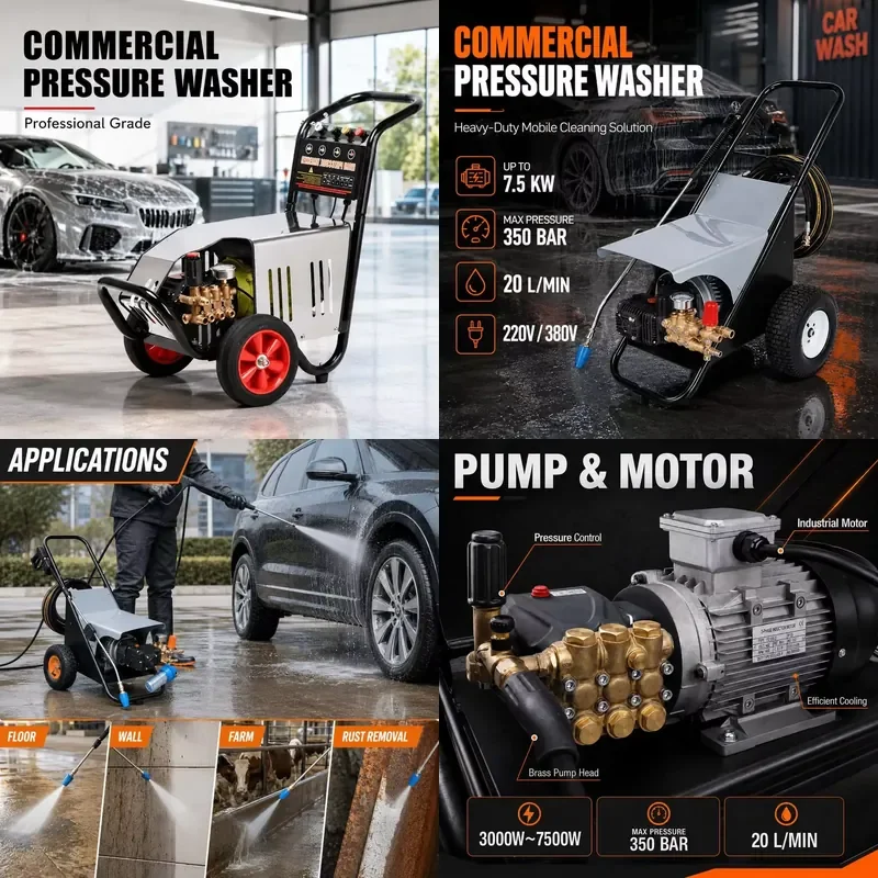 380V 5500W 300Bar Heavy Duty Commercial High Pressure Washer Industrial Electric Cleaner for Car Washes Workshops Farms