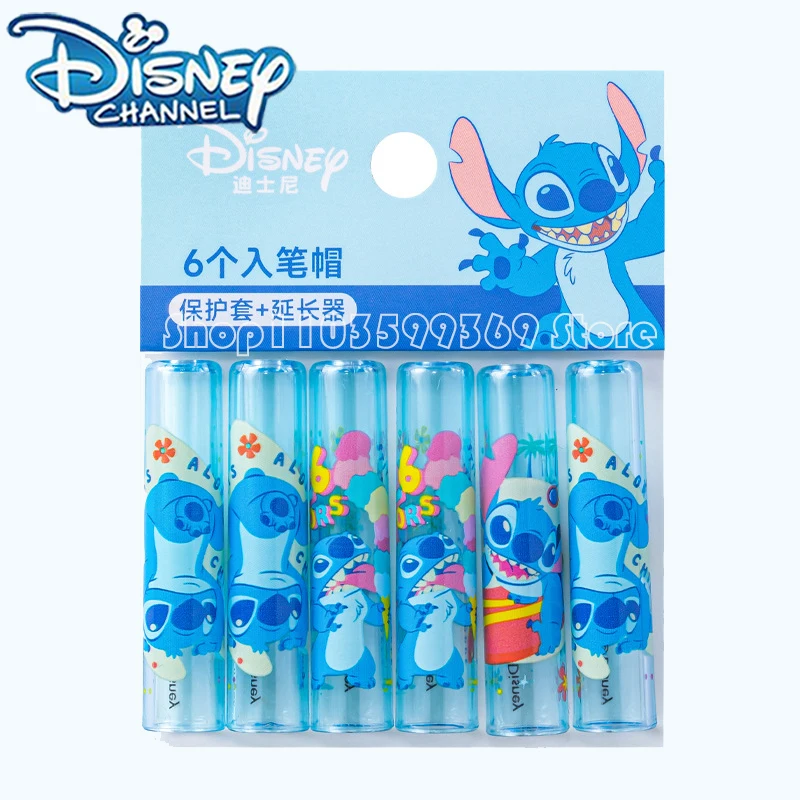 6 sztuk Disney Cartoon Stitch nakładka na długopis śliczna księżniczka plastikowy pokrowiec na długopis zestaw przedłużaczy do ołówka 6 przyborów